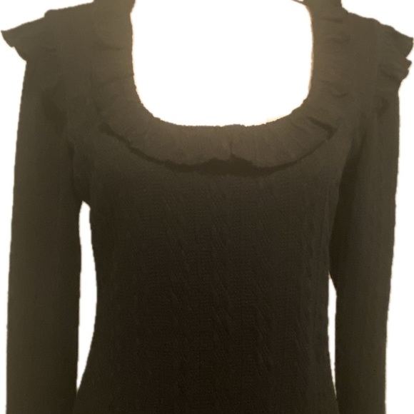 Women's Black Cable knit Midi Sweater Dress Ruffled Collar Textured New Medium - Picture 16 of 16